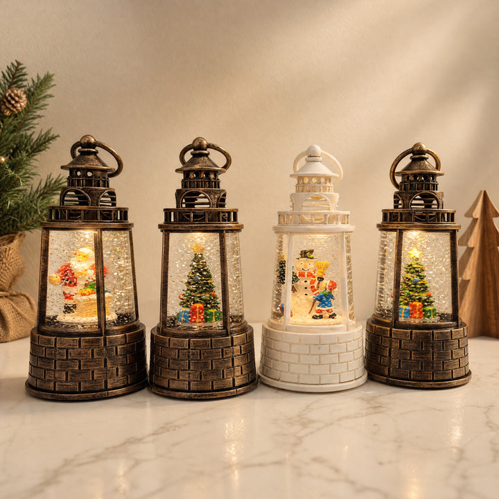 Nostalgic snow lantern with moving snowman scene Stornfield