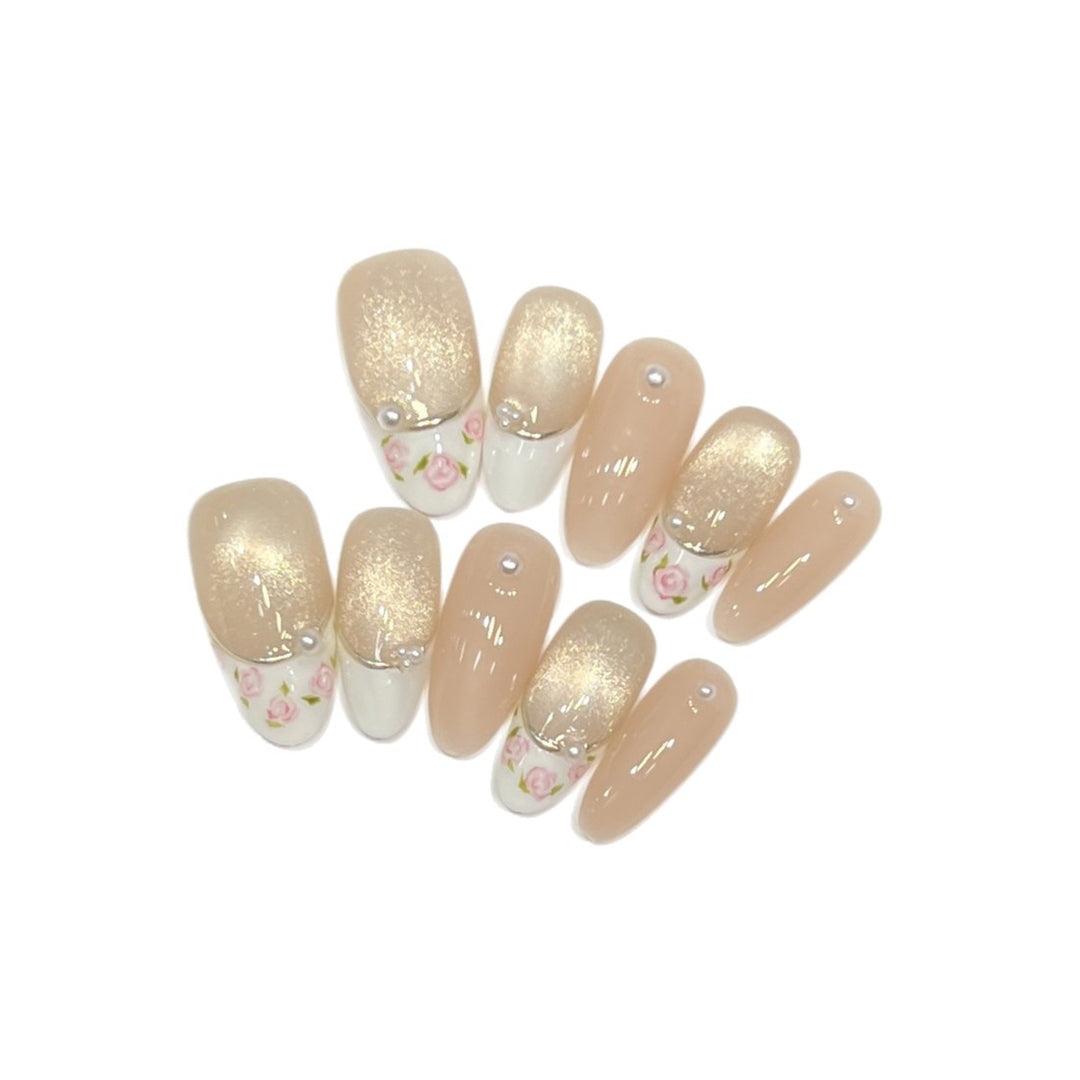 Glittery Floral Press-On Nail Set Stornfield