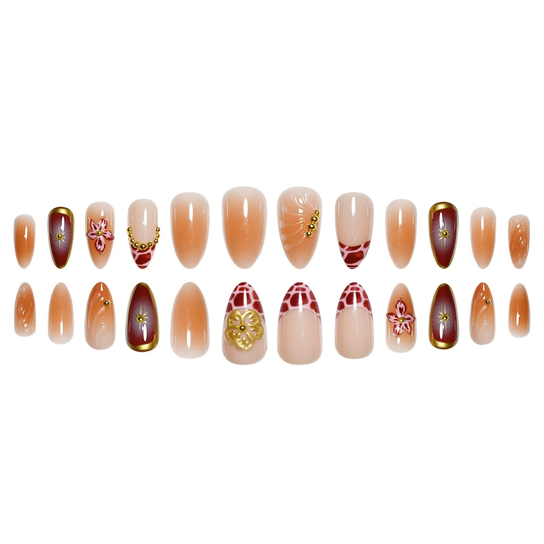 Artistic Stiletto Press-On Nails with Floral and Star Designs Stornfield