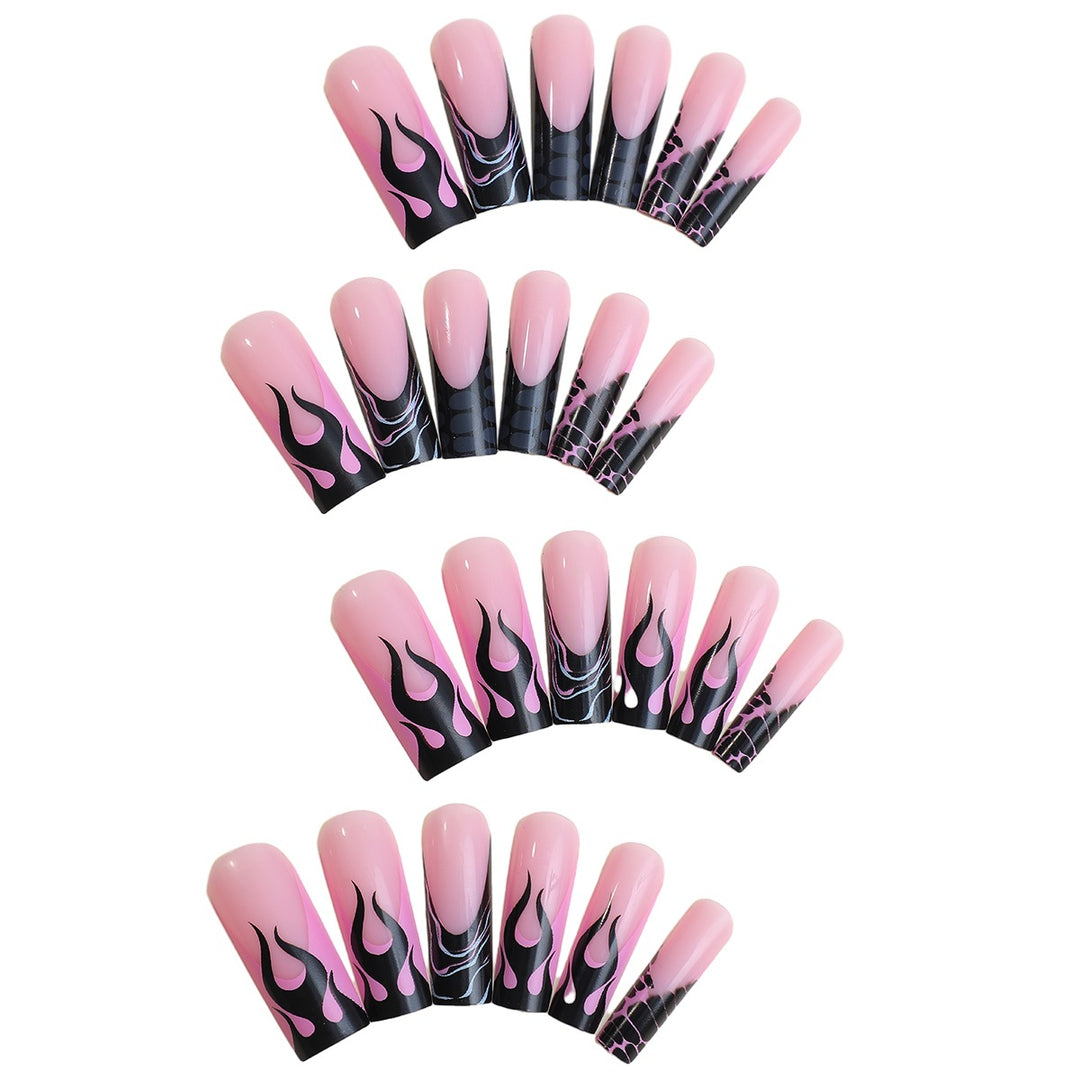 Artistic Press-On Nail Set with Flame Design Stornfield