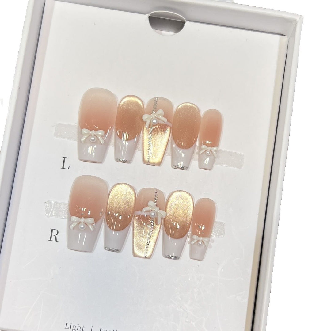 Elegant Reusable Press-On Nail Art Set with Pearl and Glitter Accents Stornfield