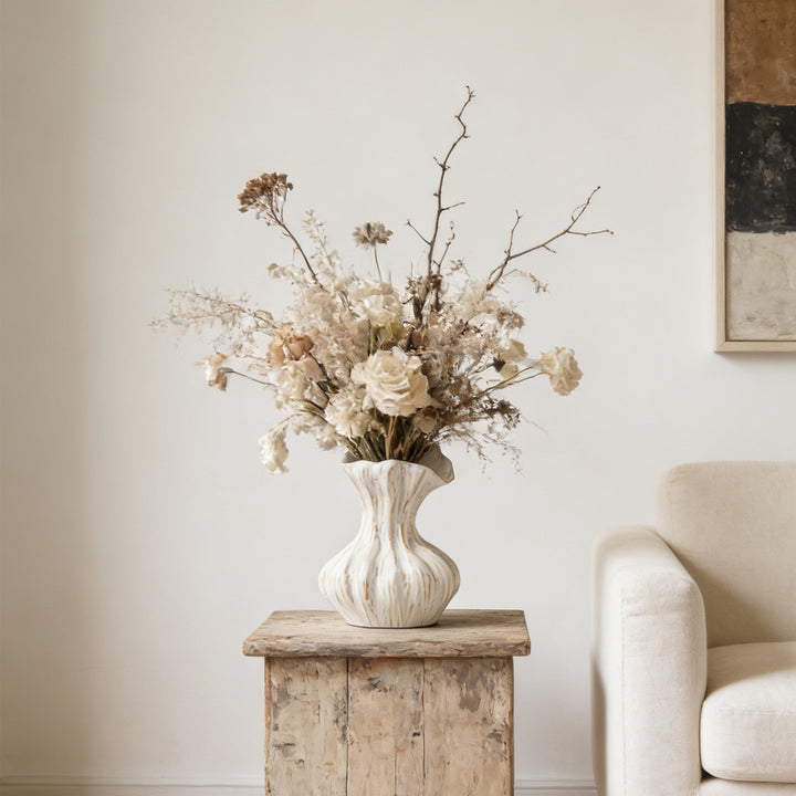 Handmade Profiled Ceramic Home Accent Vase with Organic Rippling Texture