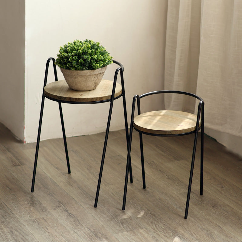 Modern stool with wooden seat and metal frame Stornfield