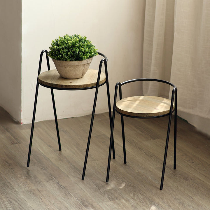 Modern stool with wooden seat and metal frame Stornfield