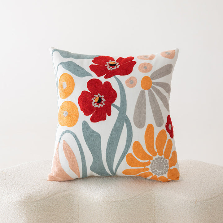 Embroidered Botanical Throw Pillow Cover