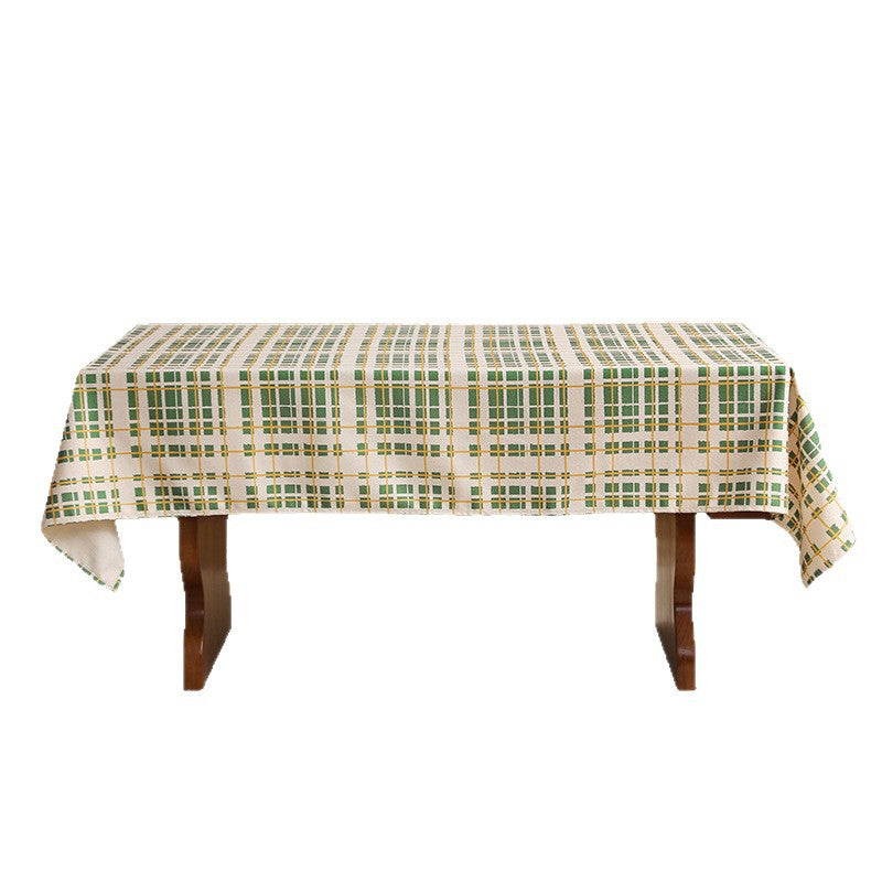 Light cotton-linen tablecloth with checked grid pattern and easy-care surface