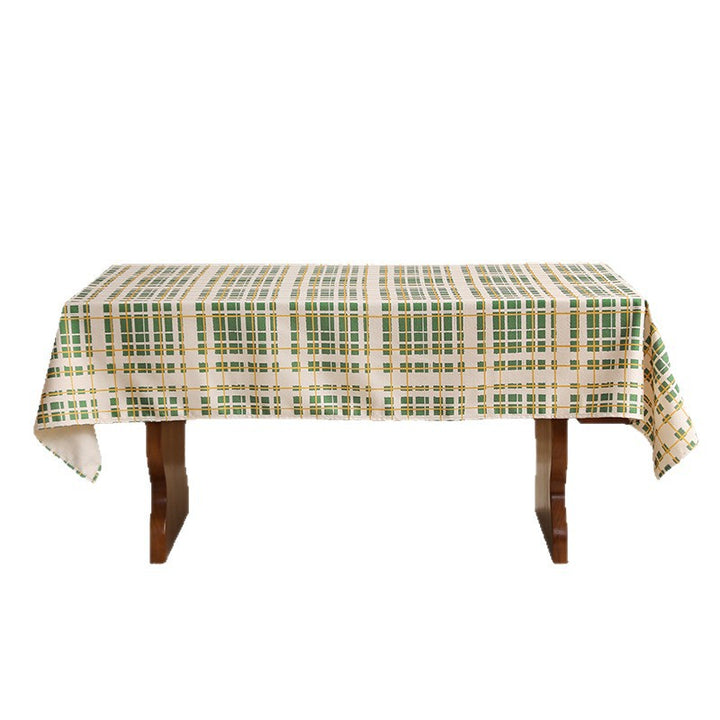 Light cotton-linen tablecloth with checked grid pattern and easy-care surface