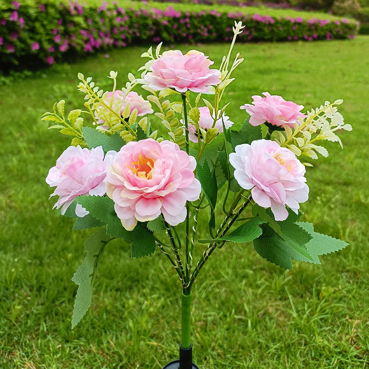 Realistic Artificial Peony Bouquet Solar Garden Stake With Dusk-To-Dawn LED And Adjustable Stem Stornfield