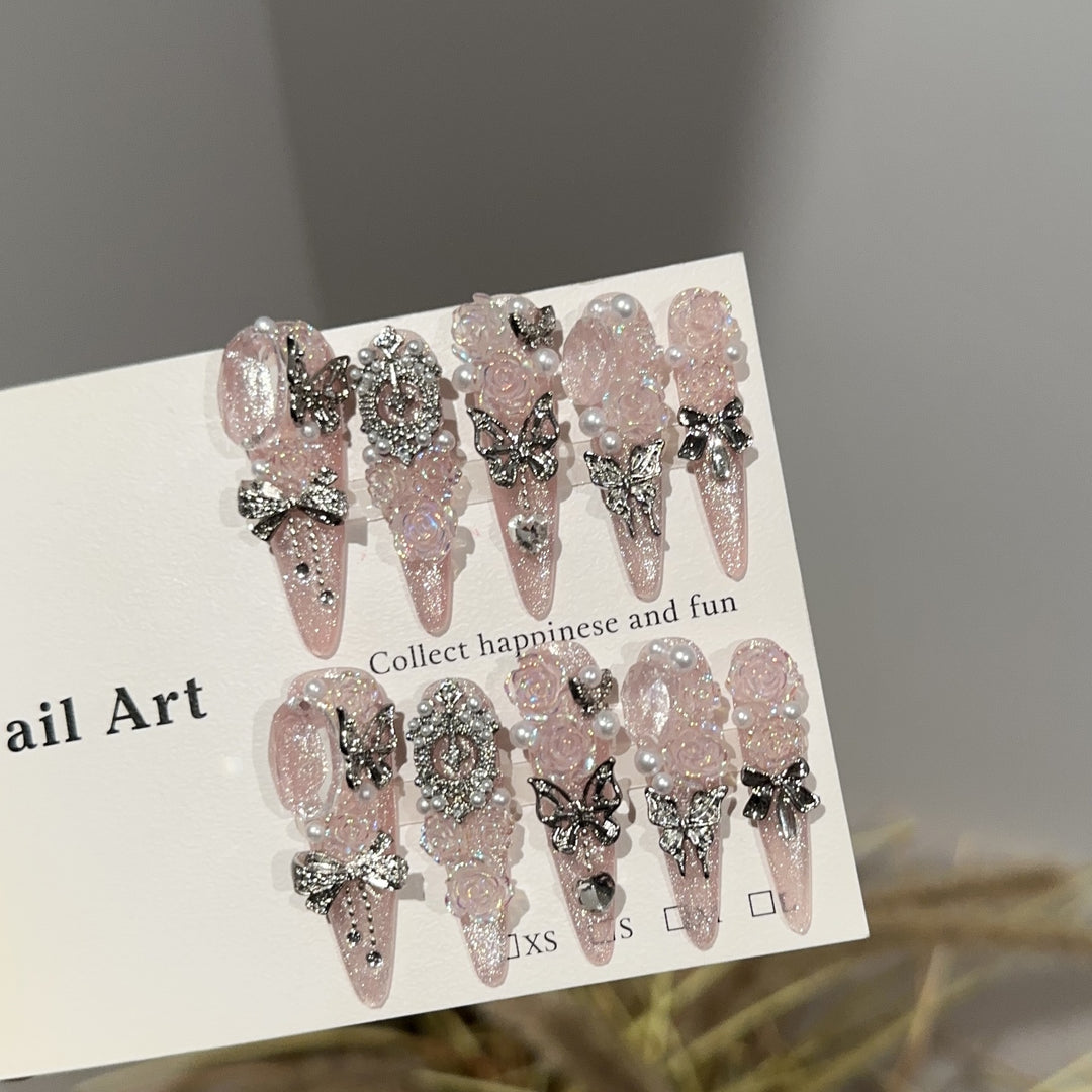 Decorative Rhinestone-Embellished Press-On Nails