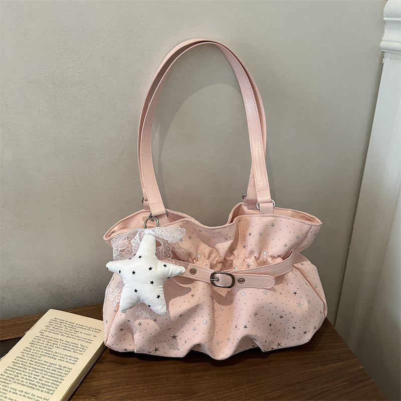 Star-Embellished Ruffled Handbag
