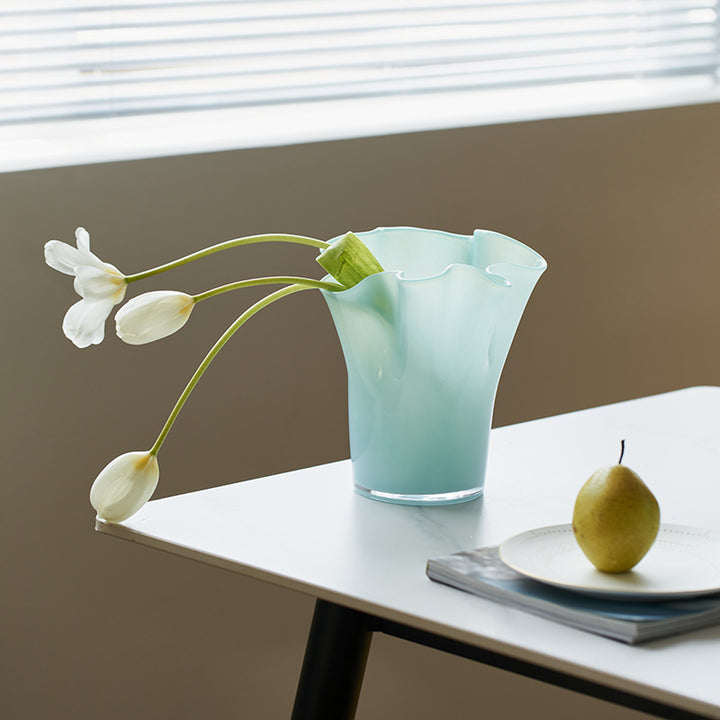 Handblown Tall Ruffled Rim Glass Vase Stornfield