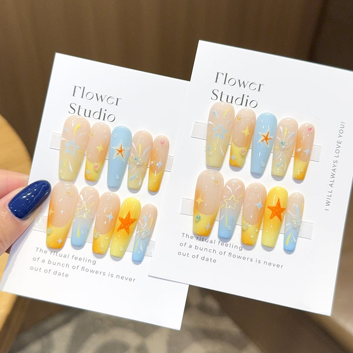Artificial Nails Set with Colorful Stars and Floral Design Stornfield