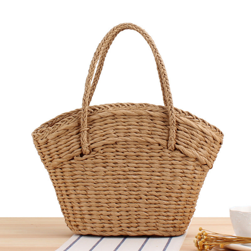 Braided Beach Bag Made of Natural Bast with Sturdy Handles Stornfield