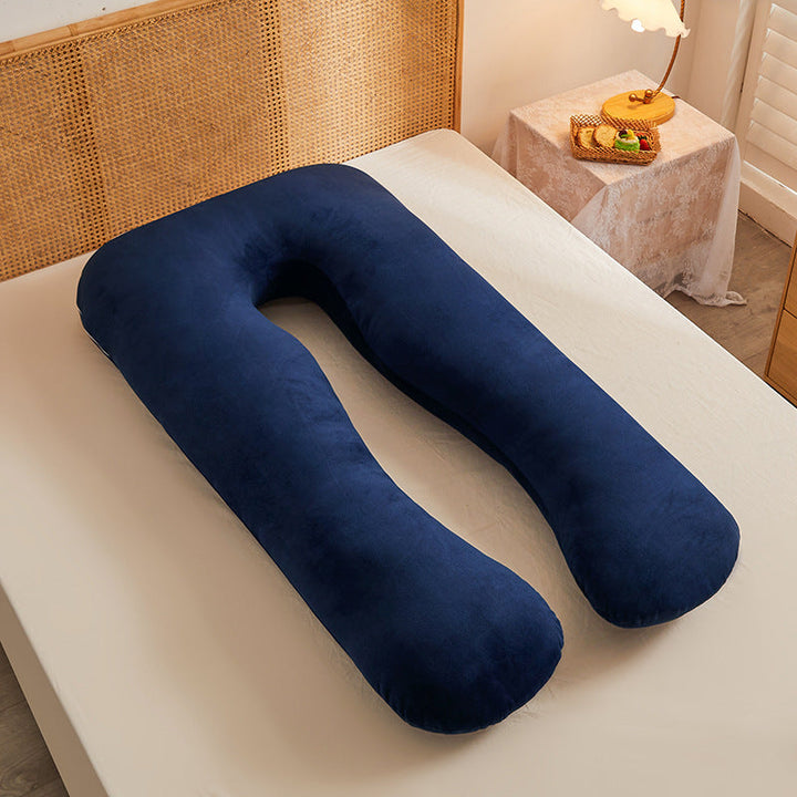 ergonomic U-shaped full-body maternity support pillow with removable washable velour cover and adjustable inner bolster Stornfield