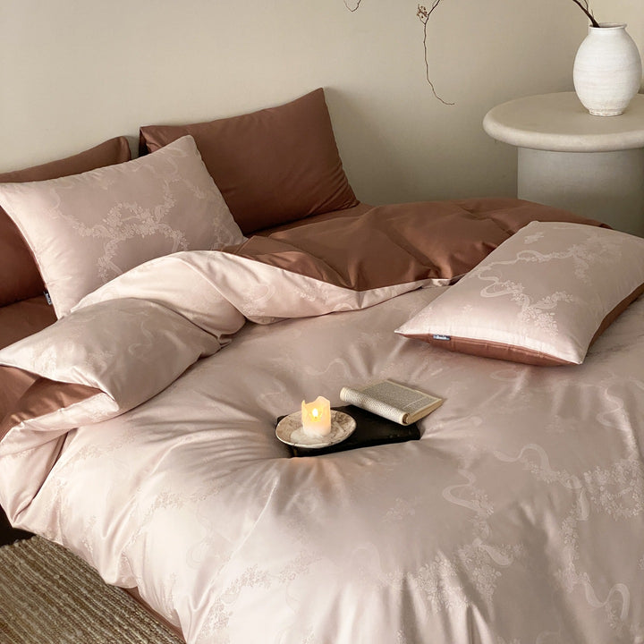Floral Jacquard Reversible Duvet Cover Set with Silky Sateen Finish