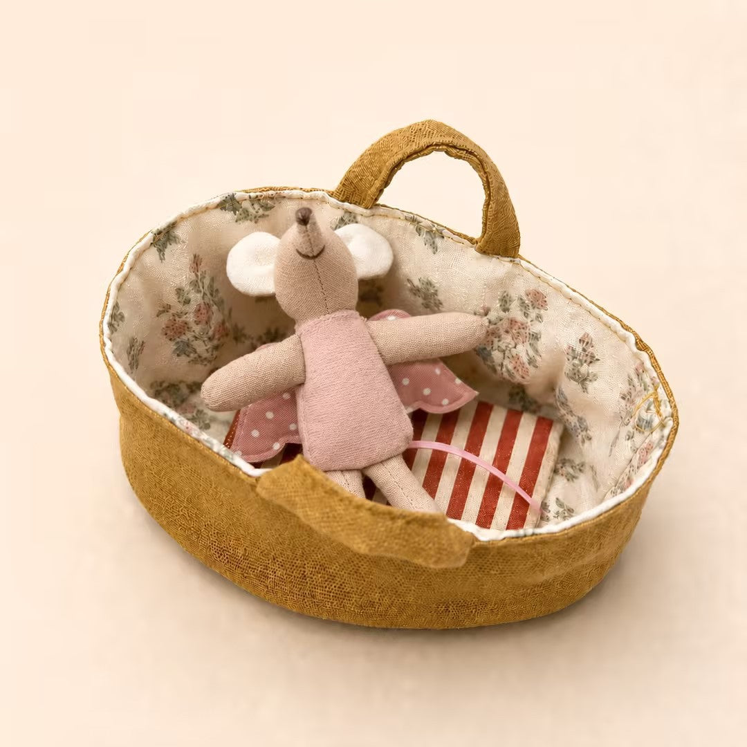 Fabric Nursery Storage Basket with Padded Handles and Floral Lined Interior