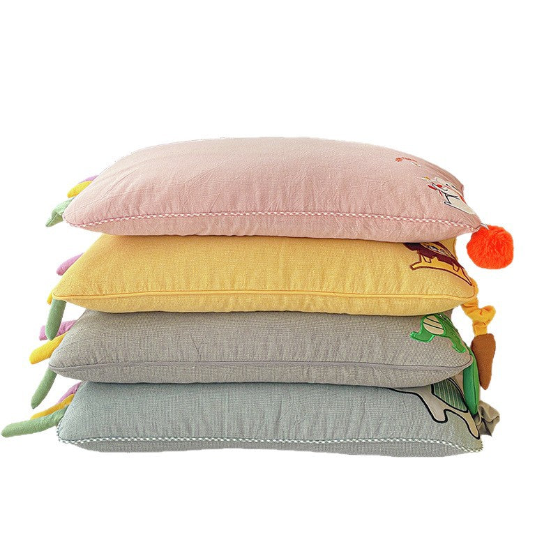 Children's cushion with cute bunny embroidery and pompom tail