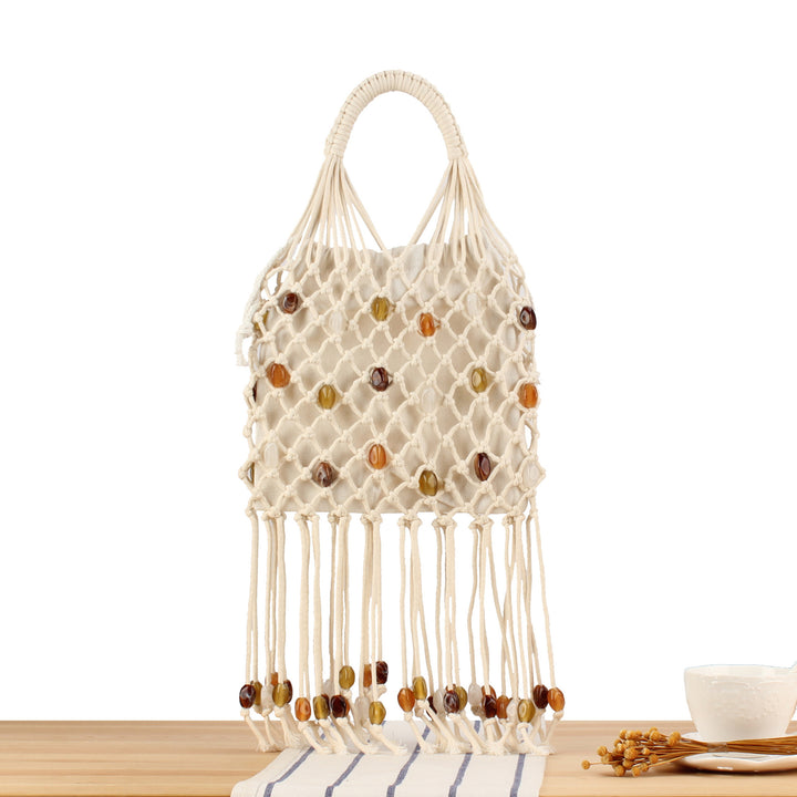 Macrame Tote Bag with Unique Bead Decoration Stornfield