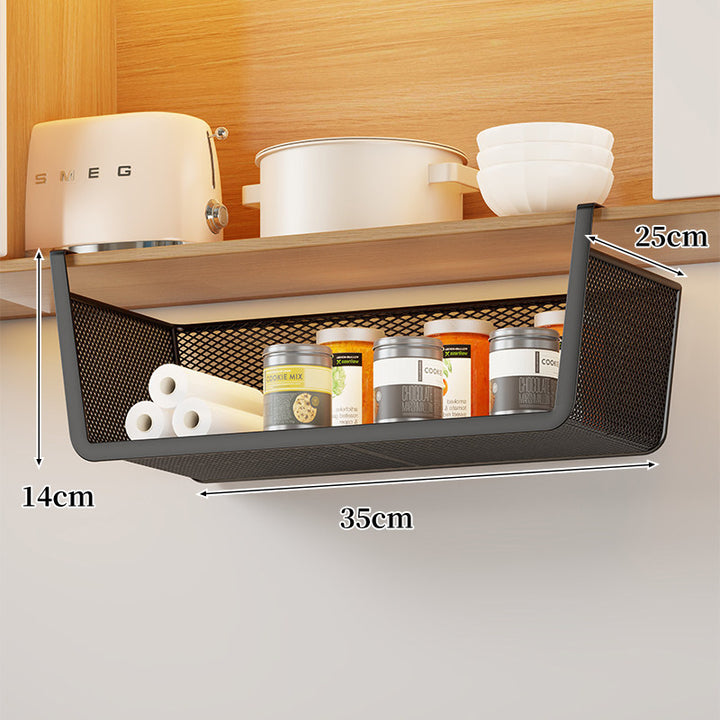 Under-Shelf Sliding Hanging Kitchen Storage Basket Organizer with Ventilated Metal Base and Rail Mount