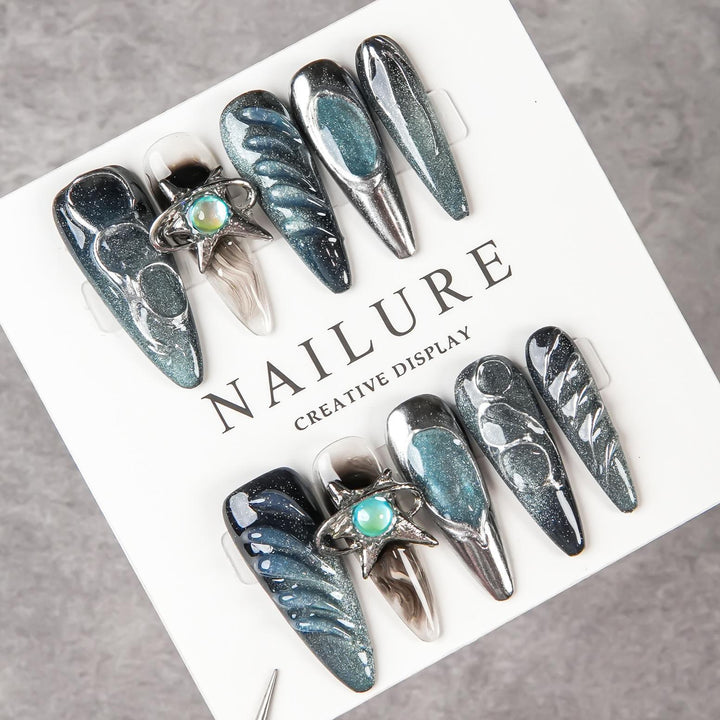 Artistic Stiletto Press-On Nail Set with Unique Designs