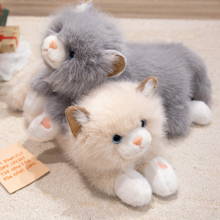 Lifelike Reclining Cat Plush Cuddle Pillow with Ultra-Soft Faux Fur and Embroidered Face Stornfield