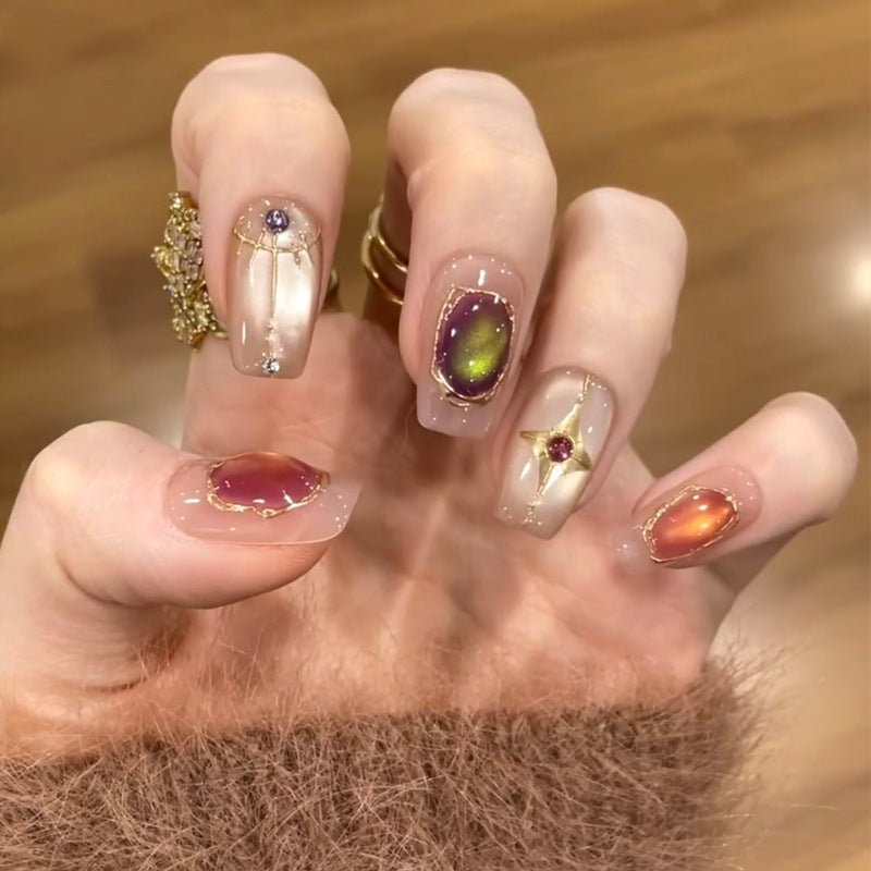 Decorative Press-On Nail Set with Star and Bow Designs Stornfield