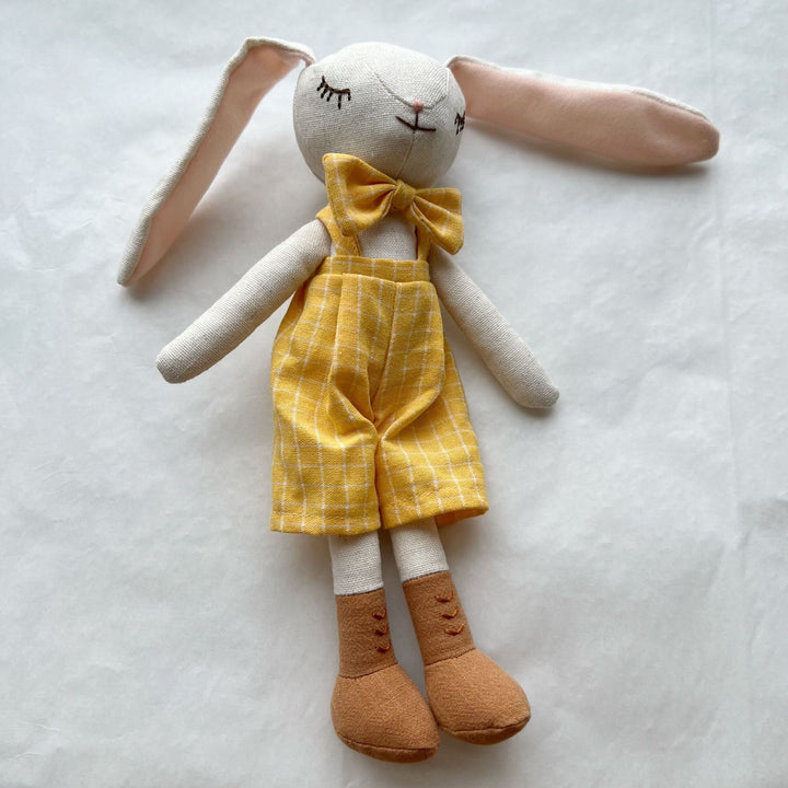 Soft Linen Bunny Doll Pair with Removable Vintage-Inspired Outfits