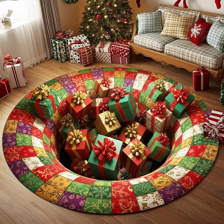 Festive Santa-Themed Round Area Rug