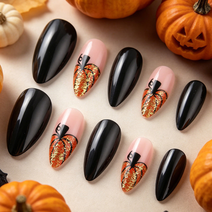 Pumpkin-Themed Artistic Press-On Nail Set Stornfield