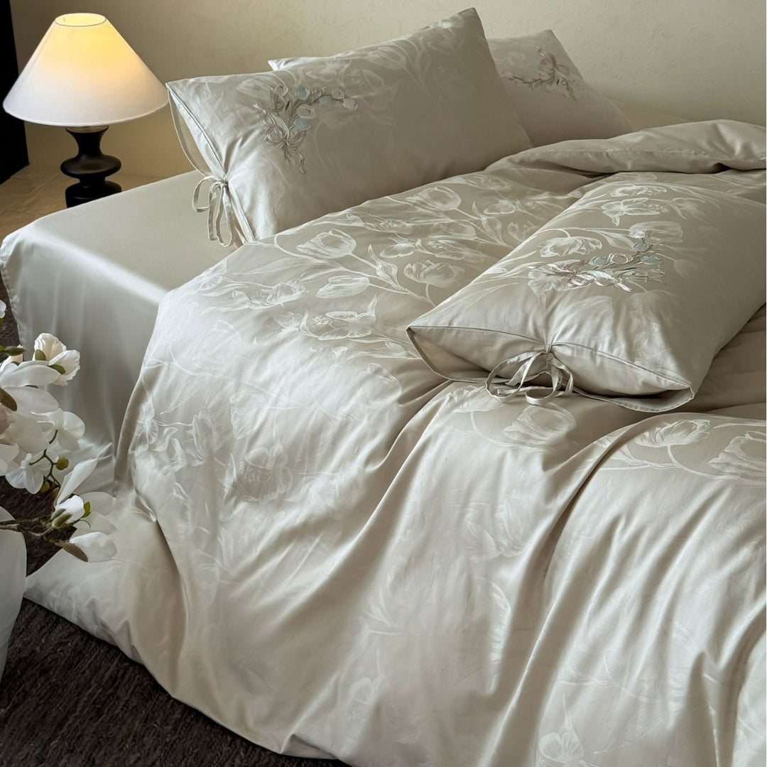 Luxury Embroidered Cotton Sateen Duvet Cover Set