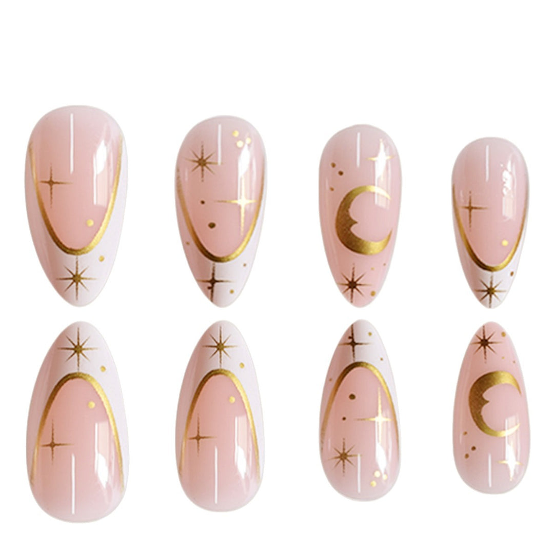 Artistic Stiletto Press-On Nail Extensions with Gold Accents Stornfield