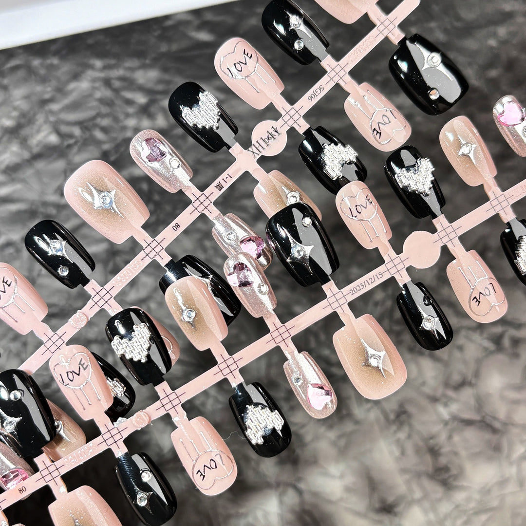 Decorative Press-On Nail Set with Love and Star Accents