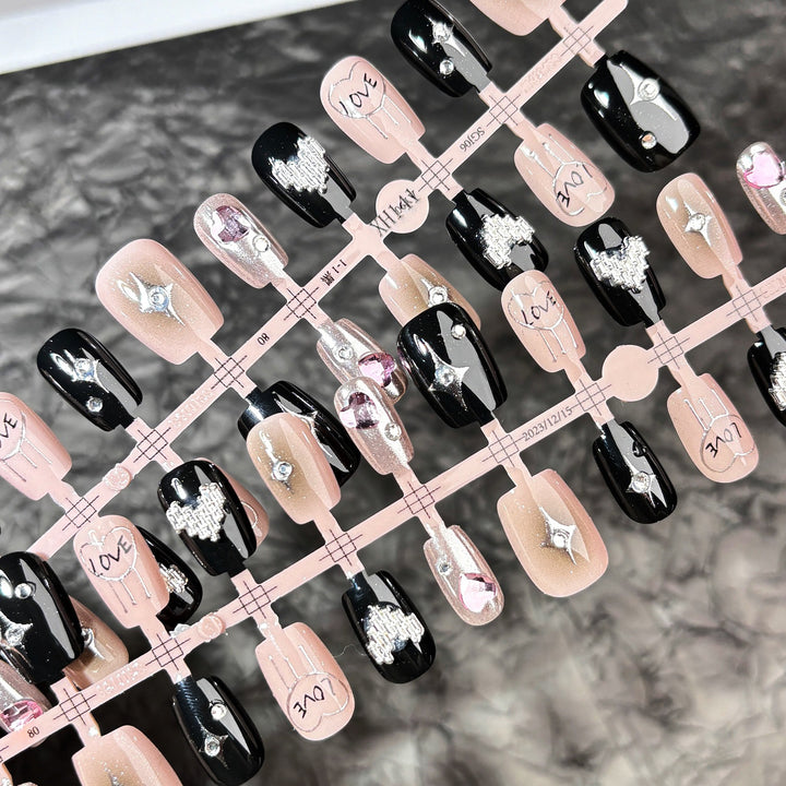 Decorative Press-On Nail Set with Love and Star Accents