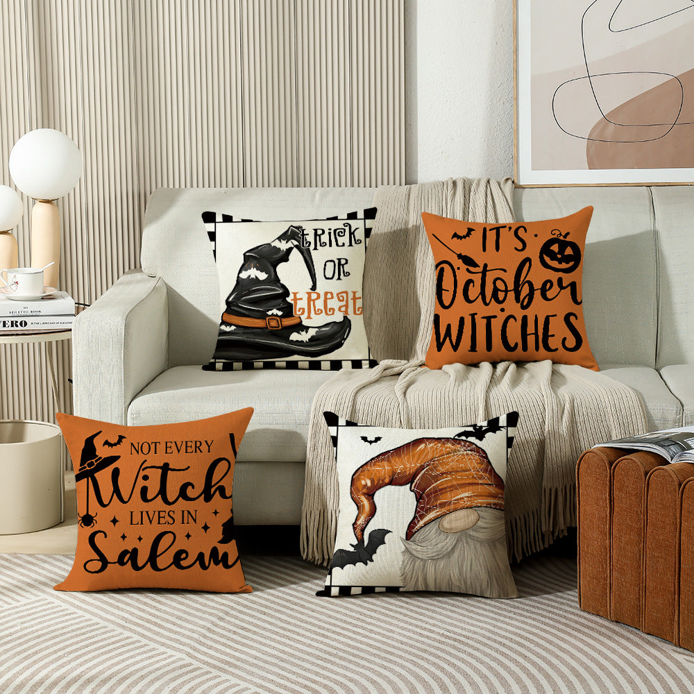 Halloween Decorative Cotton-Linen Throw Pillow Cover 'It's October Witches'