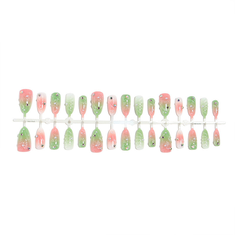 Acrylic Nail Set with Spring Design and Glitter Accents Stornfield