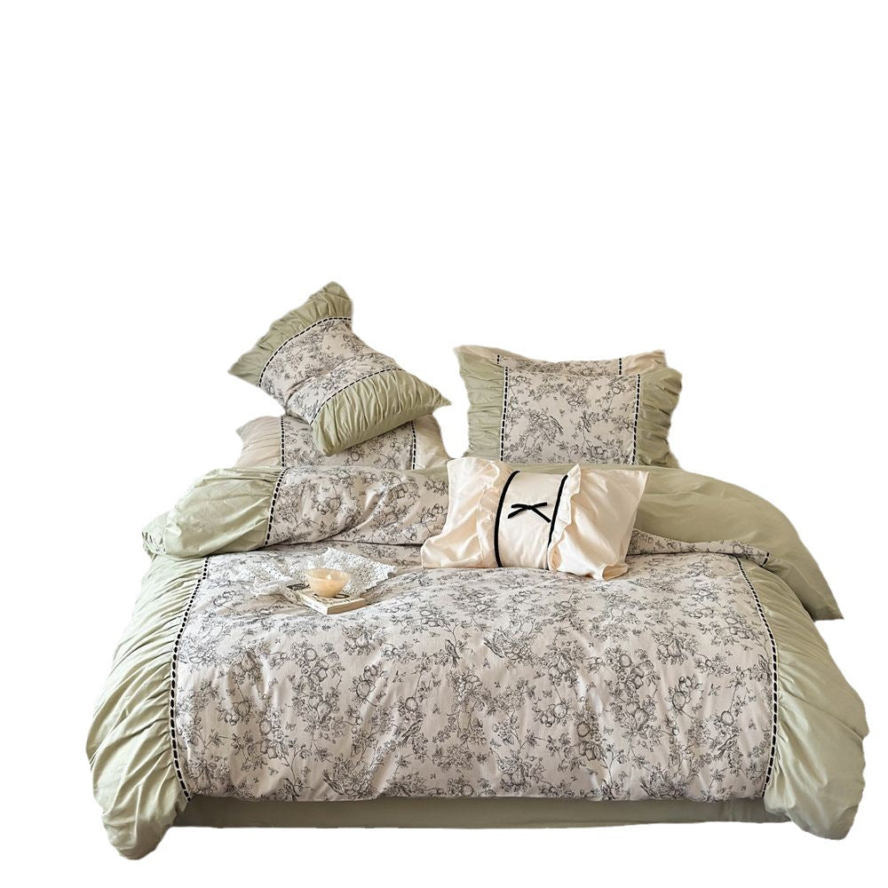 Luxury Floral Cotton Sateen Duvet Cover Set with Ruffled Pillow Shams