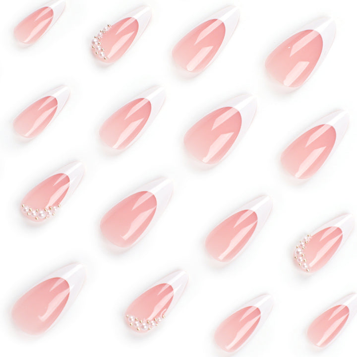 Artificial nail set with elegant French lace and pearl-decorated accents Stornfield