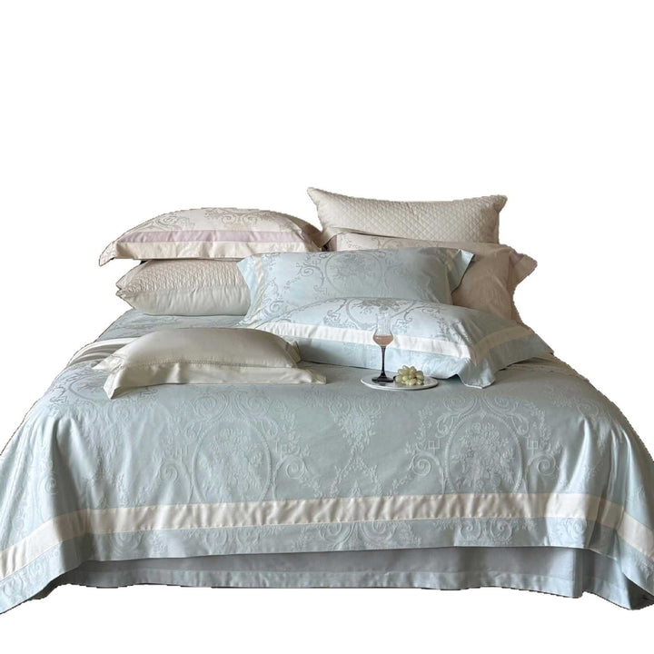 Jacquard Medallion Damask Cotton-Sateen Duvet Cover Set with Satin Border