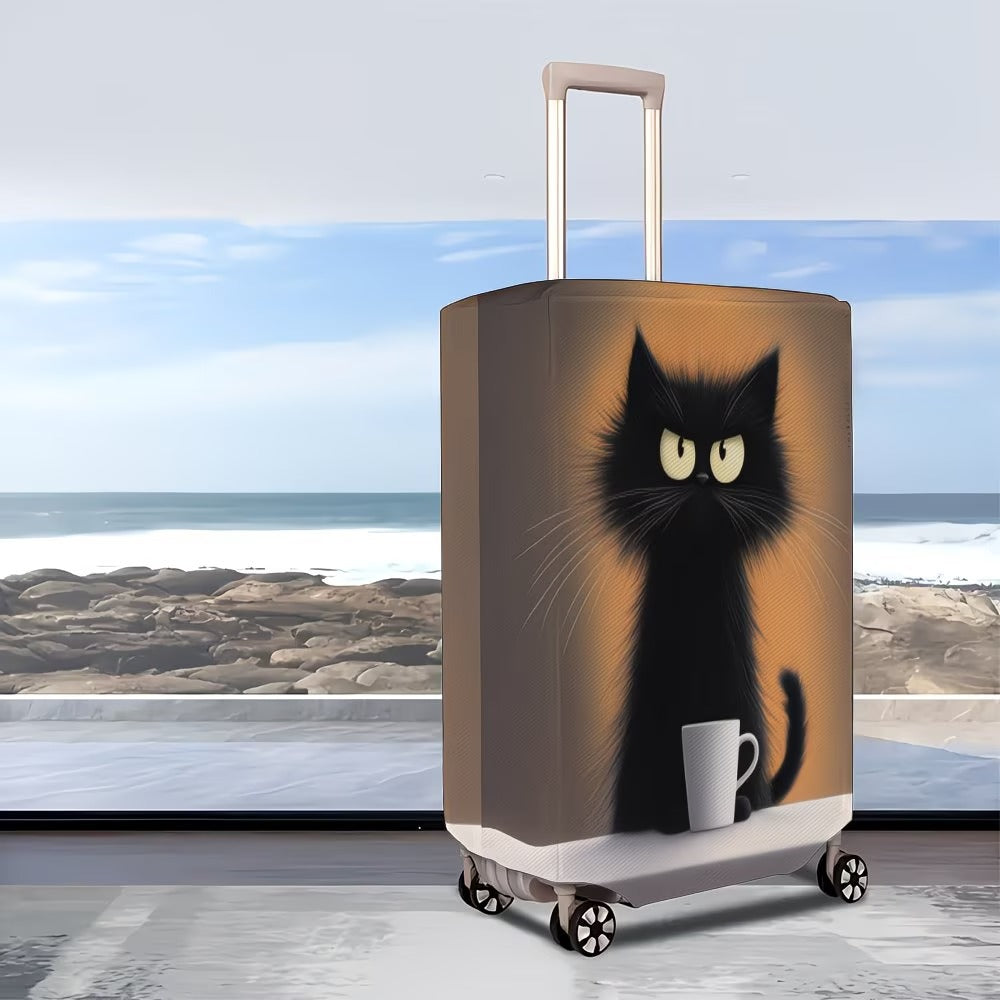Unisex non-elastic suitcase cover with cartoon cat motif and cup design, durable travel suitcase protection Stornfield
