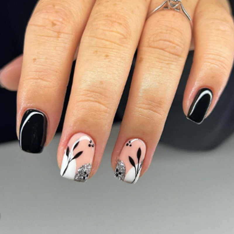 Artistic Floral and Glitter Press-On Nails Stornfield