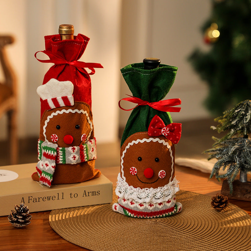 Decorative wine bottle cover in gingerbread man design Stornfield