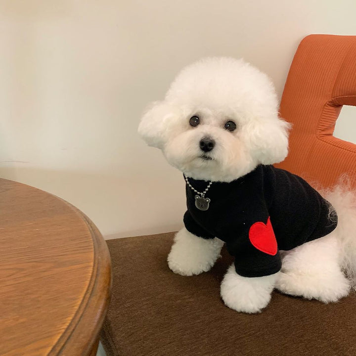 Small Dog Lightweight Cotton-Blend Crewneck Sweater with Red Heart Side Appliqués