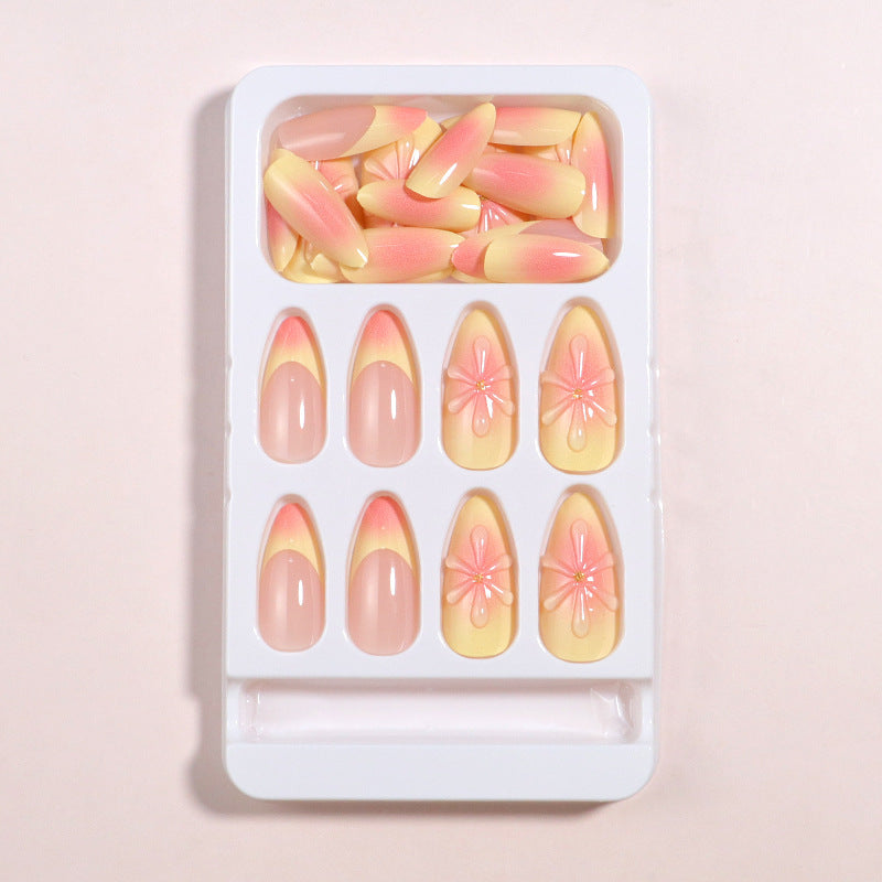 Artistic Press-On Nail Set with Floral Accents Stornfield