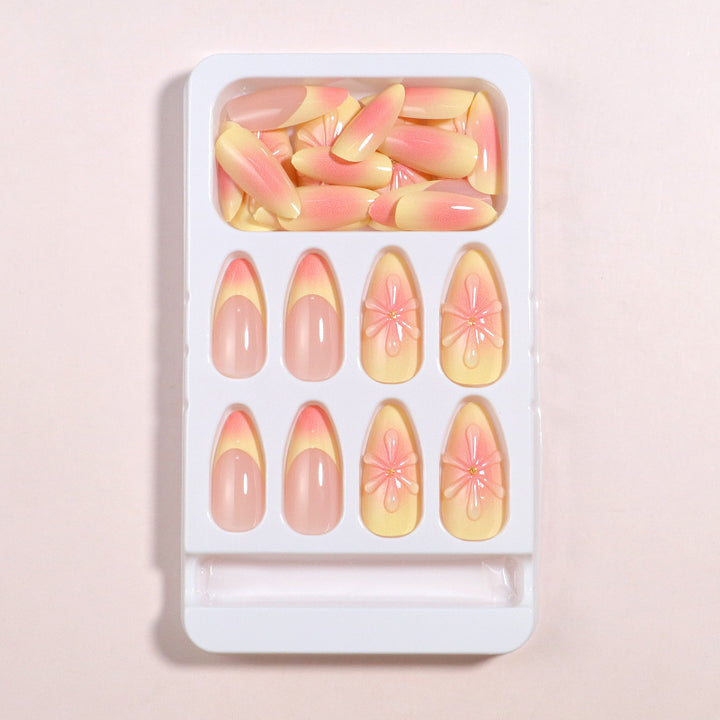 Artistic Press-On Nail Set with Floral Accents Stornfield