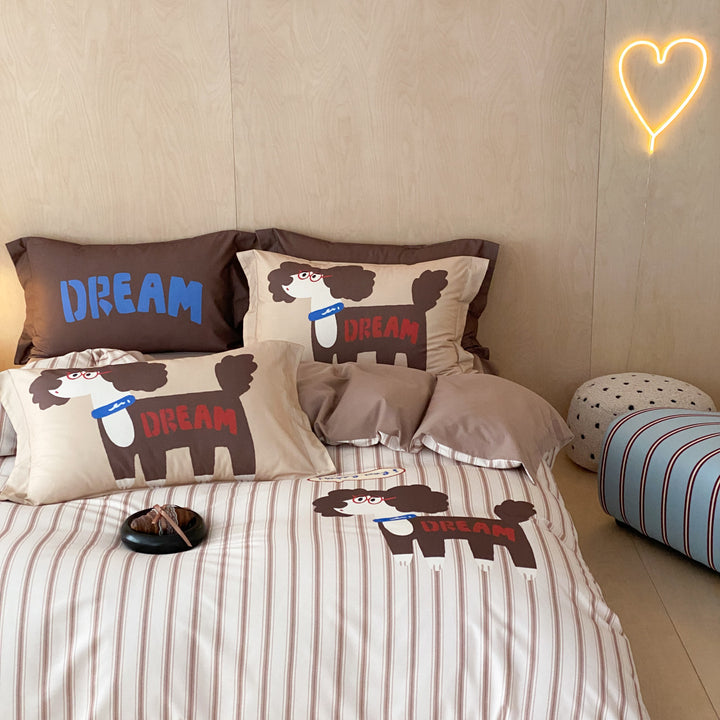 Cotton Duvet Cover and Pillowcase Set with Cartoon Puppy Print