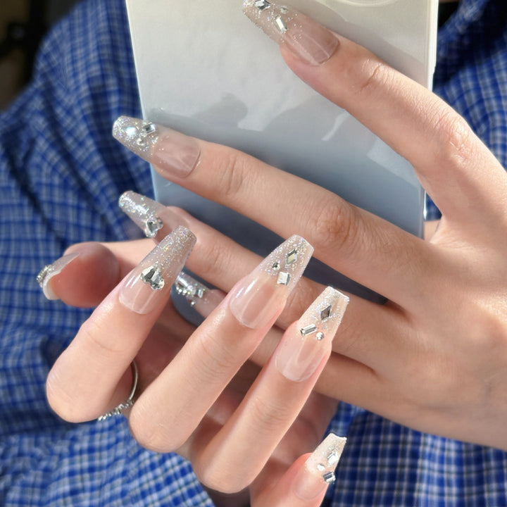 Decorative Gemstone and Floral Press-On Nails Stornfield