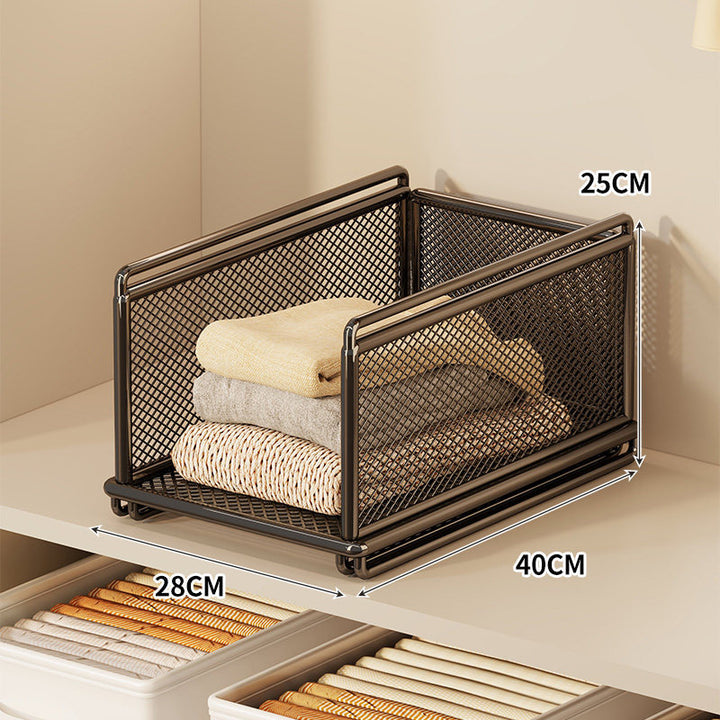Stackable Metal Mesh Closet Storage Drawer Bin with Sliding Nesting Frame