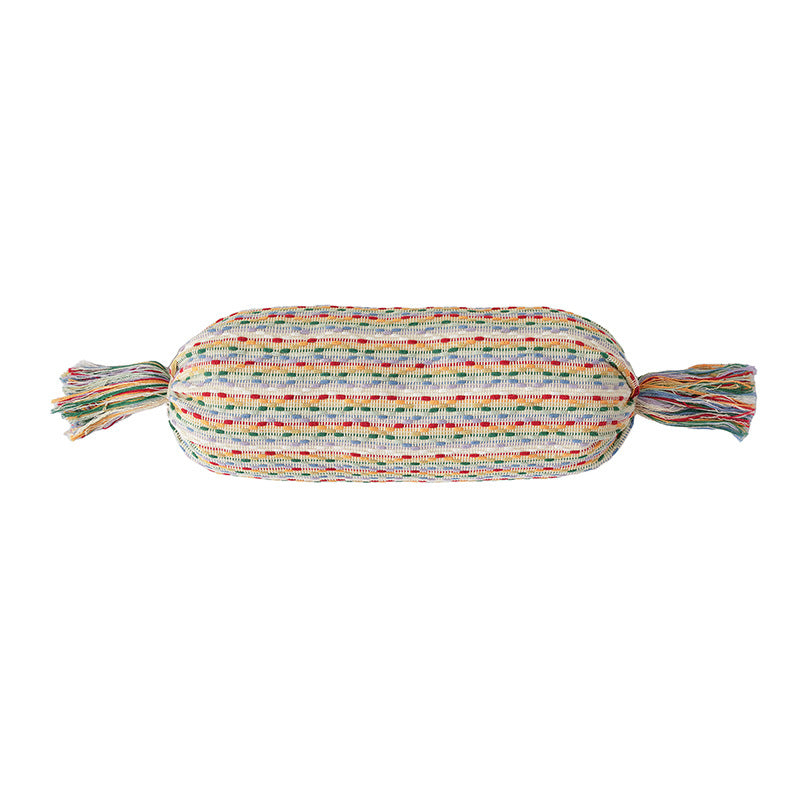 Cozy cushion set made of woven cotton blend with cylindrical roll and tassels Stornfield
