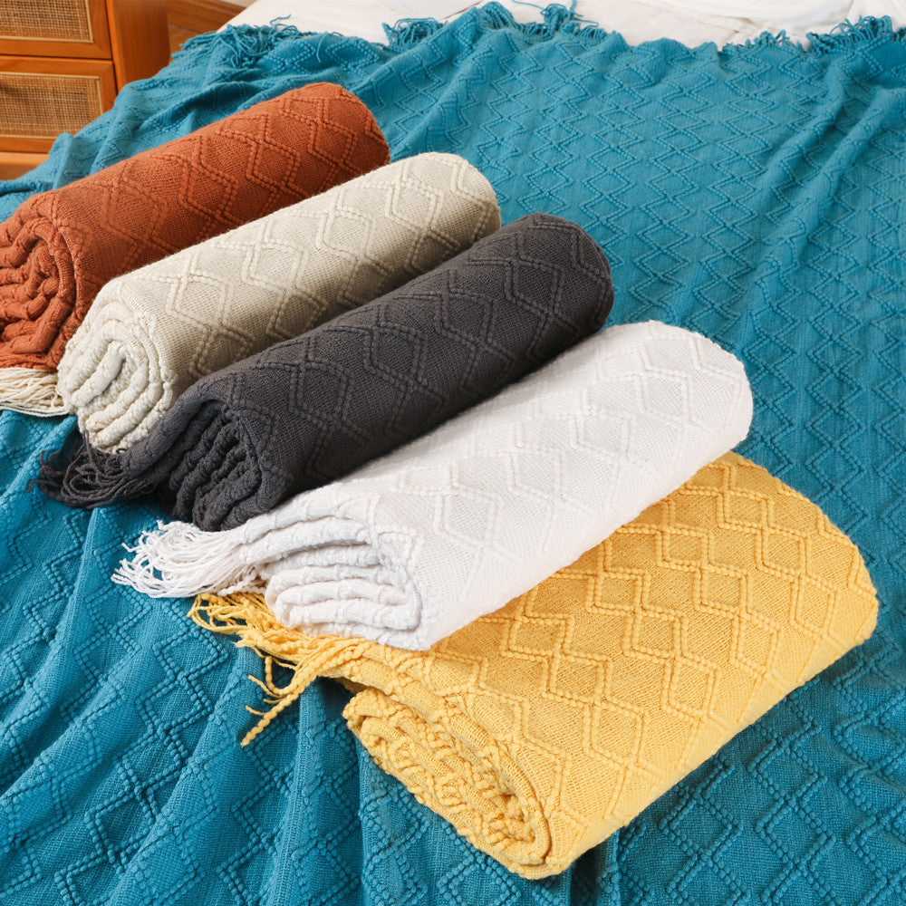 Ladies elegant and cozy knitted blanket with fringes Stornfield