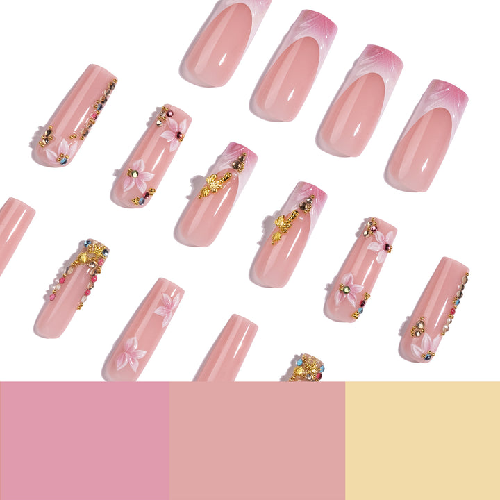 Artistic Nail Extensions with Rhinestone and Flower Embellishments Stornfield